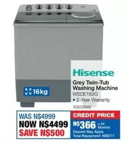 Hisense - Grey Twin-Tub Washing Machine WSDE163G