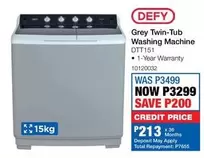 Defy - Grey Twin-Tub Washing Machine DTT151