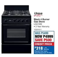 Univa - Black 4 Burner Gas Stove UG016BI