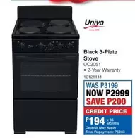 Univa - Black 3-Plate Stove UC3051