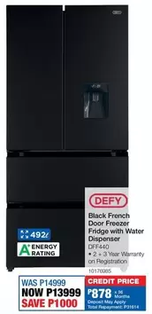 Defy - Black French Door Freezer Fridge with Water Dispenser DFF440