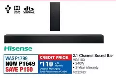 Hisense - 2.1 Channel Sound Bar HS2100