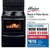 Univa - Black 4 Plate Stove U126B