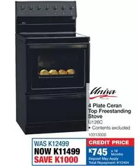 Univa - 4 Plate Ceran Top Freestanding Stove U126C
