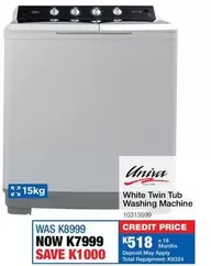 Univa - White Twin Tub Washing Machine