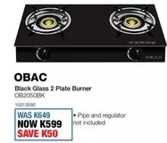 Black Glass 2 Plate Burner OB2050BK