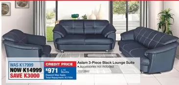 Total - Aslam 3-Piece Black Lounge Suite
