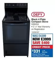 Defy - Black 4 Plate Compact Stove DSS554