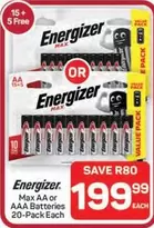 Energizer - Max AA or AAA Batteries 20-Pack Each