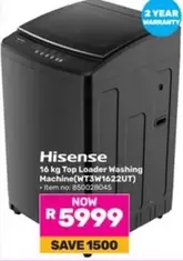 Hisense - 16 kg Top Loader Washing Machine (WT3W1622UT)