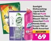 Sunlight -  Dishwashing Liquid Refill, Domestos Thick Bleach, Handy Andy Cream Refill