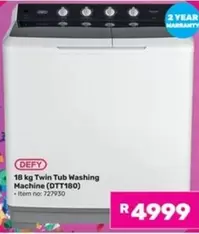 Defy - 18 kg Twin Tub Washing Machine (DTT180)