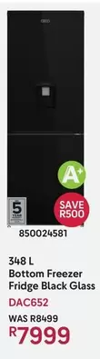 348 L Bottom Freezer Fridge Black Glass DAC652