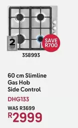 60 cm Slimline Gas Hob Side Control DHG133