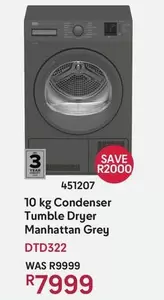 Defy - 10 kg Condenser Tumble Dryer Manhattan Grey DTD322