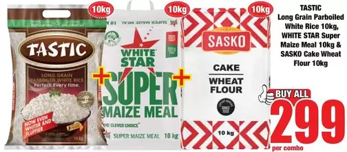 Tastic - Long Grain Parboiled White Rice 10kg, Super Maize Meal 10kg & Cake Wheat Flour 10kg