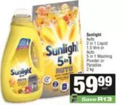 Sunlight - Auto 2 in 1 Liquid or 5 in 1 Washing Powder