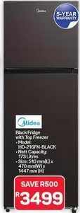 Black Fridge with Top Freezer - Model HD-216FN-BLACK