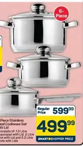 6-Piece Stainless Steel Cookware Set with Lid