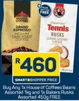 Bakers - House of Coffees Beans Assorted 1kg and  Rusks Assorted 450g FREE