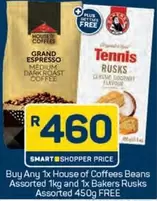 Bakers - House of Coffees Beans Assorted 1kg and  Rusks Assorted 450g