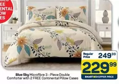 Blue Sky Microfibre 3-Piece Double Comforter with 2 FREE Continental Pillow Cases