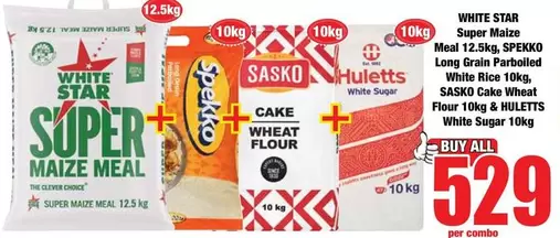 Huletts - Super Maize Meal, Spekko Long Grain Parboiled White Rice, Sasko Cake Wheat Flour &  White Sugar