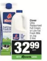 Clover - Ultra Pasteurised Full Cream or Low Fat Fresh Milk