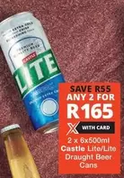 CASTLE - Castle Lite Draught Beer Cans
