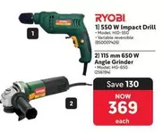 ryobi - 550 W Impact Drill / 115 mm 650 W Angle Grinder