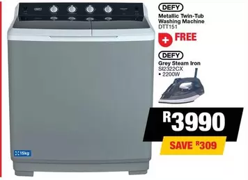 Defy - Metallic Twin-Tub Washing Machine DTT151