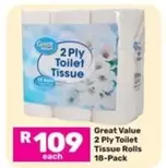 Great Value - 2 Ply Toilet Tissue 18-Pack