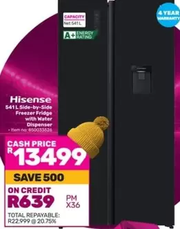 Hisense - 541L Side-by-Side Freezer Fridge with Water Dispenser