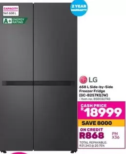 LG - 658 L Side-by-Side Freezer Fridge (GC-B257KQJW)