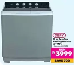 Defy - 15 kg Twin Tub Washing Machine (DTT151)