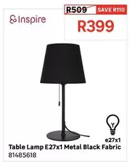 Inspire - Table Lamp Metal Black Fabric