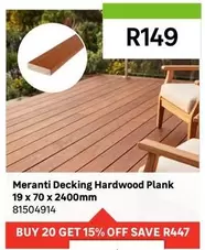 Meranti Decking Hardwood Plank 19 X 70 X 2400 Mm