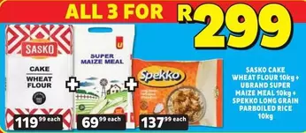 SASKO - Sasko Cake Wheat Flour 10kg + Ubrand Super Maize Meal 10kg + Spekko Long Grain Parboiled Rice 10kg