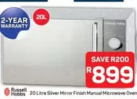 Russell Hobbs - 20 Litre Silver Mirror Finish Manual Microwave Oven