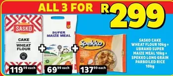 SASKO - Sasko Cake Wheat Flour, Ubrand Super Maize Meal, Spekko Long Grain Parboiled Rice