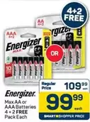 Energizer - Max AA or AAA Batteries 4+2 FREE Pack