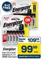 Energizer - Max AA or AAA Batteries 4 + 2 Free Pack