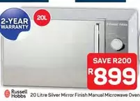 Russell Hobbs - 20 Litre Silver Mirror Finish Manual Microwave Oven