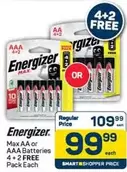Energizer - Max AA or AAA Batteries 4+2 FREE Pack