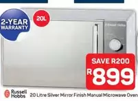 Russell Hobbs - 20 Litre Silver Mirror Finish Manual Microwave Oven