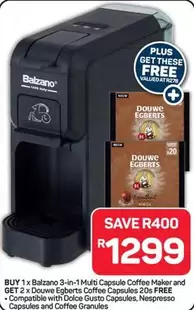 Nespresso - 3-in-1 Multi Capsule Coffee Maker and 2 x Douwe Egberts Coffee Capsules