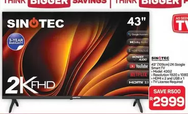 Sinotec - 43" 2K Google Smart TV