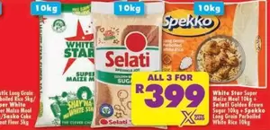 Selati - White Star Super Maize Meal, Golden Brown Sugar, Spekko Long Grain Parboiled White Rice
