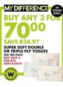 SUPER SOFT DOUBLE OR TRIPLE PLY TISSUES