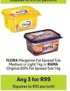 Flora - Margarine Fat Spread Tub Medium or Light 1 kg or Original 60% Fat Spread Tub 1 kg